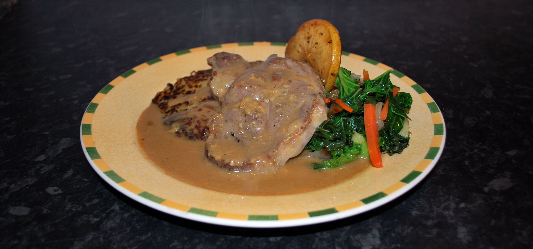 Pork Loin Steak  with Grilled Apple & Dijon Sauce