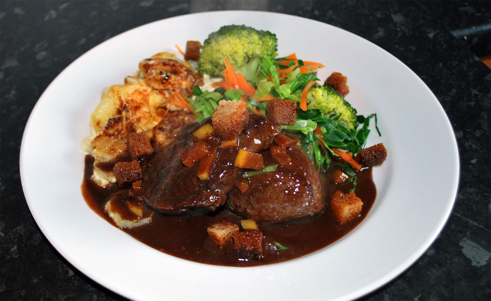 Ox Cheek with Smoked Bacon & Dauphinoise Potato