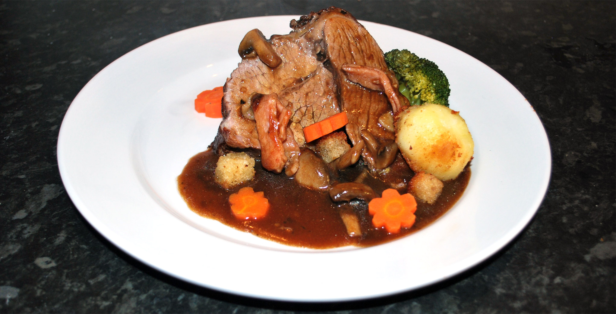 Brisket with Smoked Bacon & Mushrooms