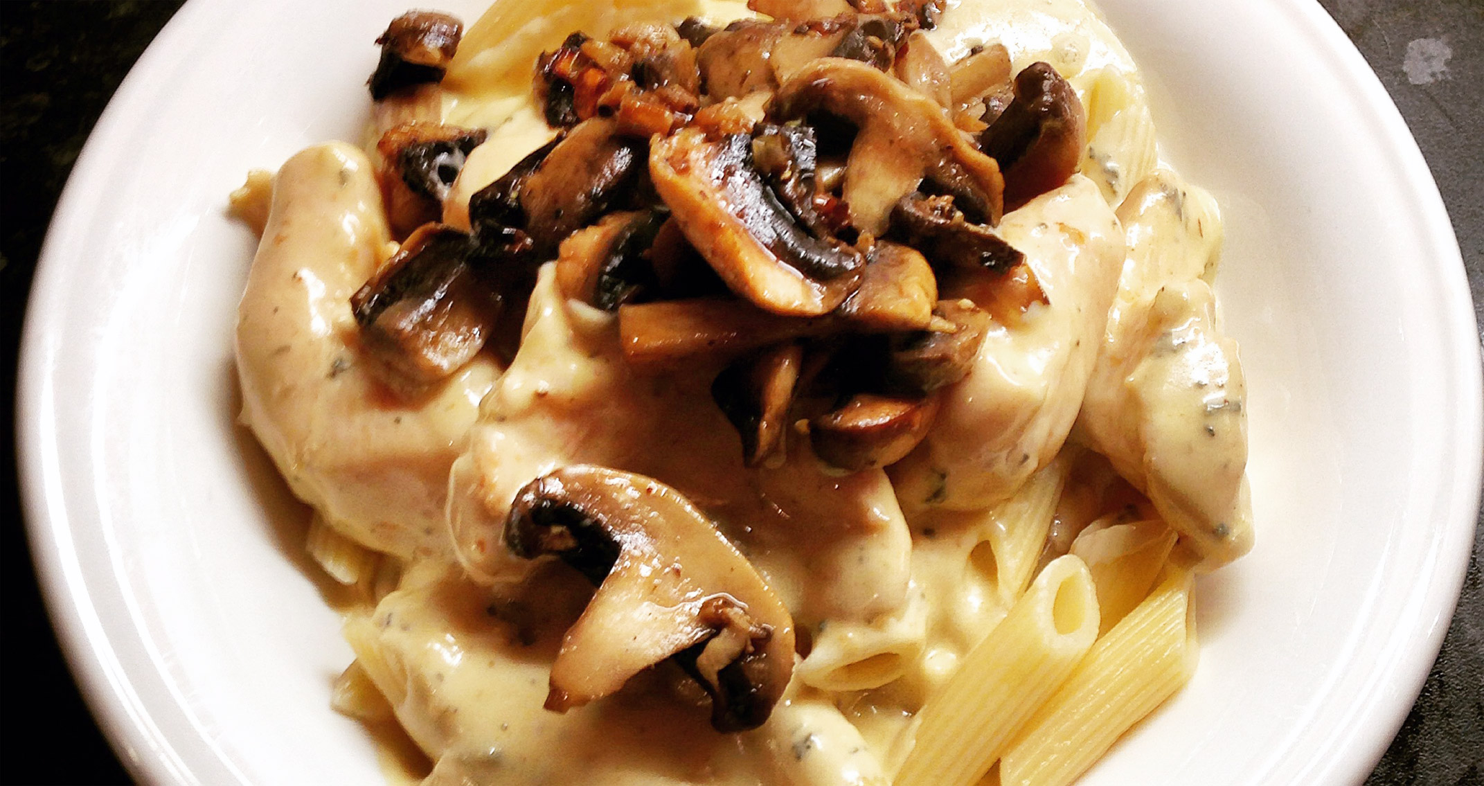 Chicken in a White Wine & Cream Sauce with Garlic Mushrooms