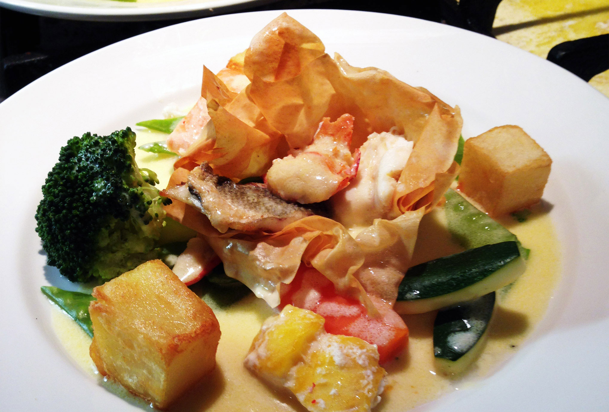 Filo Basket of Seafood in Noilly Prat Sauce